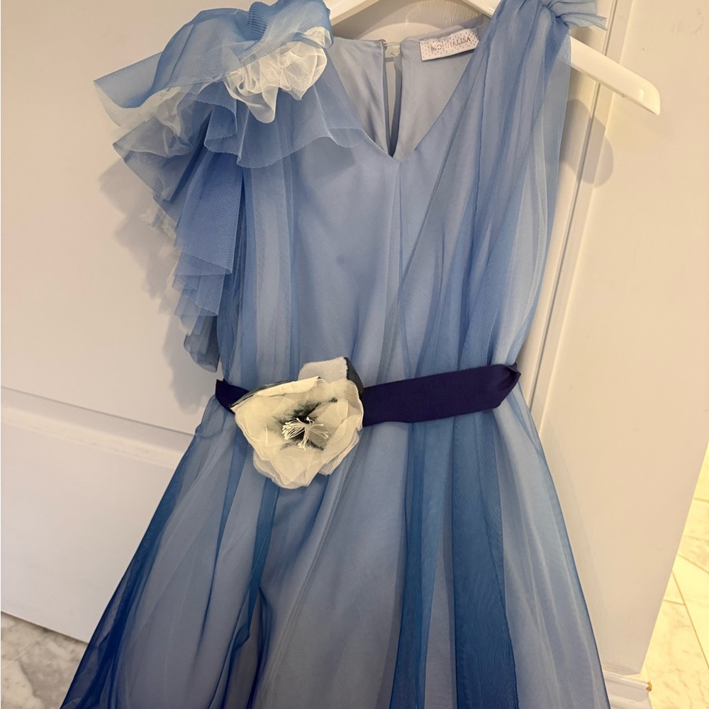 MONA LISA Blue and White Kids Formal Dress